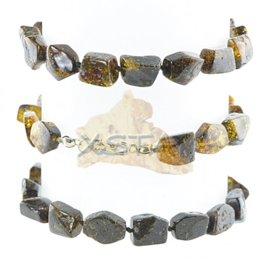 Green amber bracelet with silver